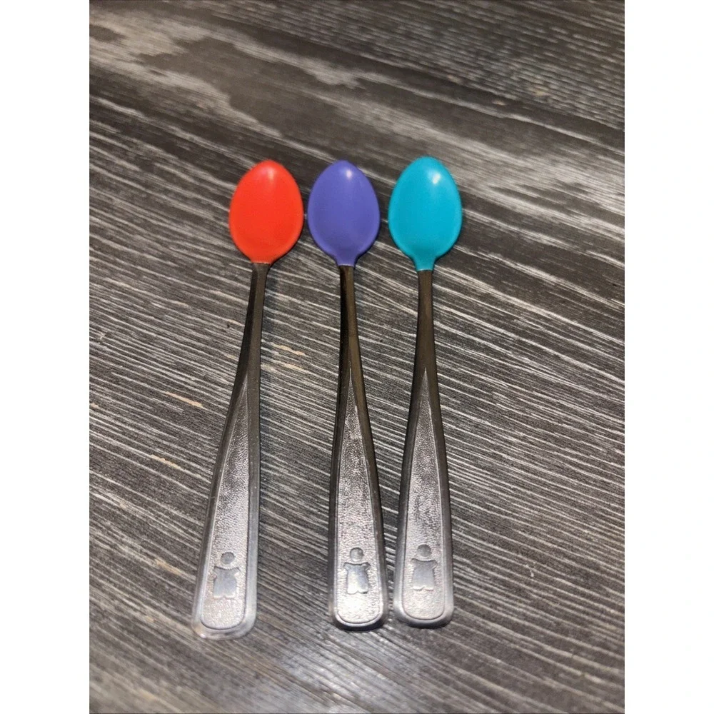 Vintage '80's The First Years Baby‎ Spoons Stainless Soft Bite Rubber Tip Mexico